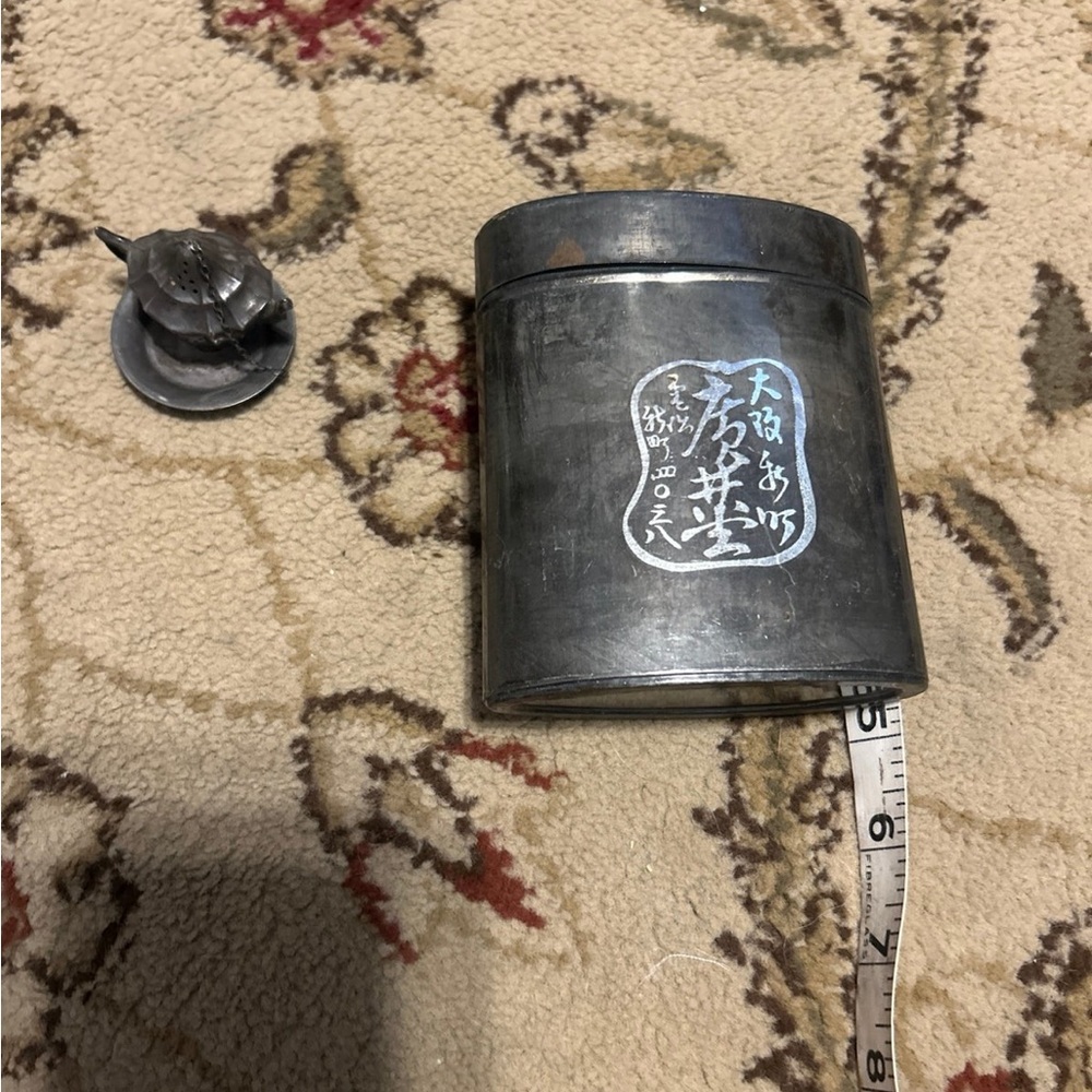 Antique Krew Sterling Miniature Teapot Tea Infuser, with plate & tea box